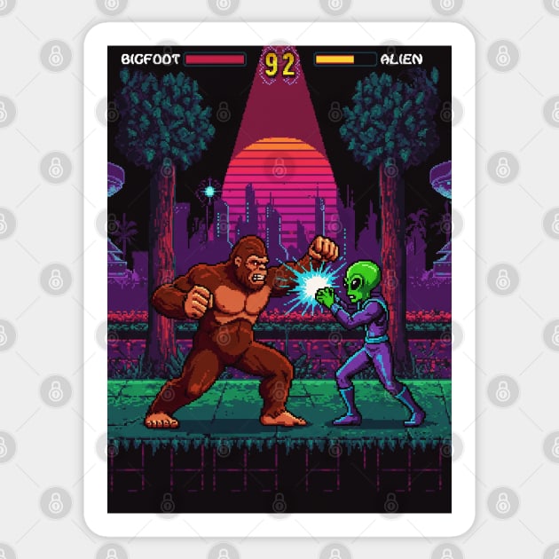 Bigfoot and Alien, Arcade video game Sticker by Megadorim